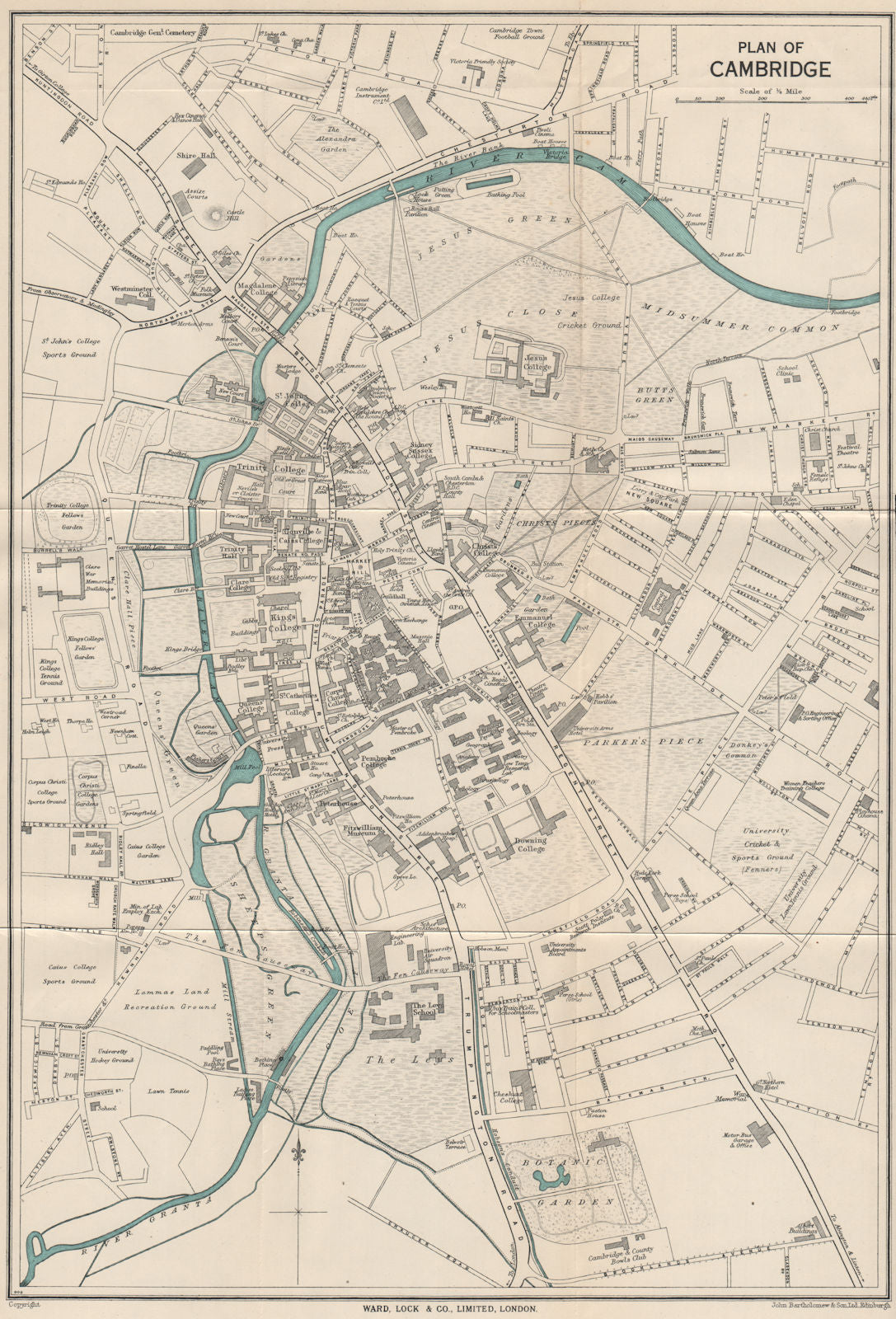 CAMBRIDGE vintage town/city plan. Cambridgeshire. WARD LOCK 1949 old map